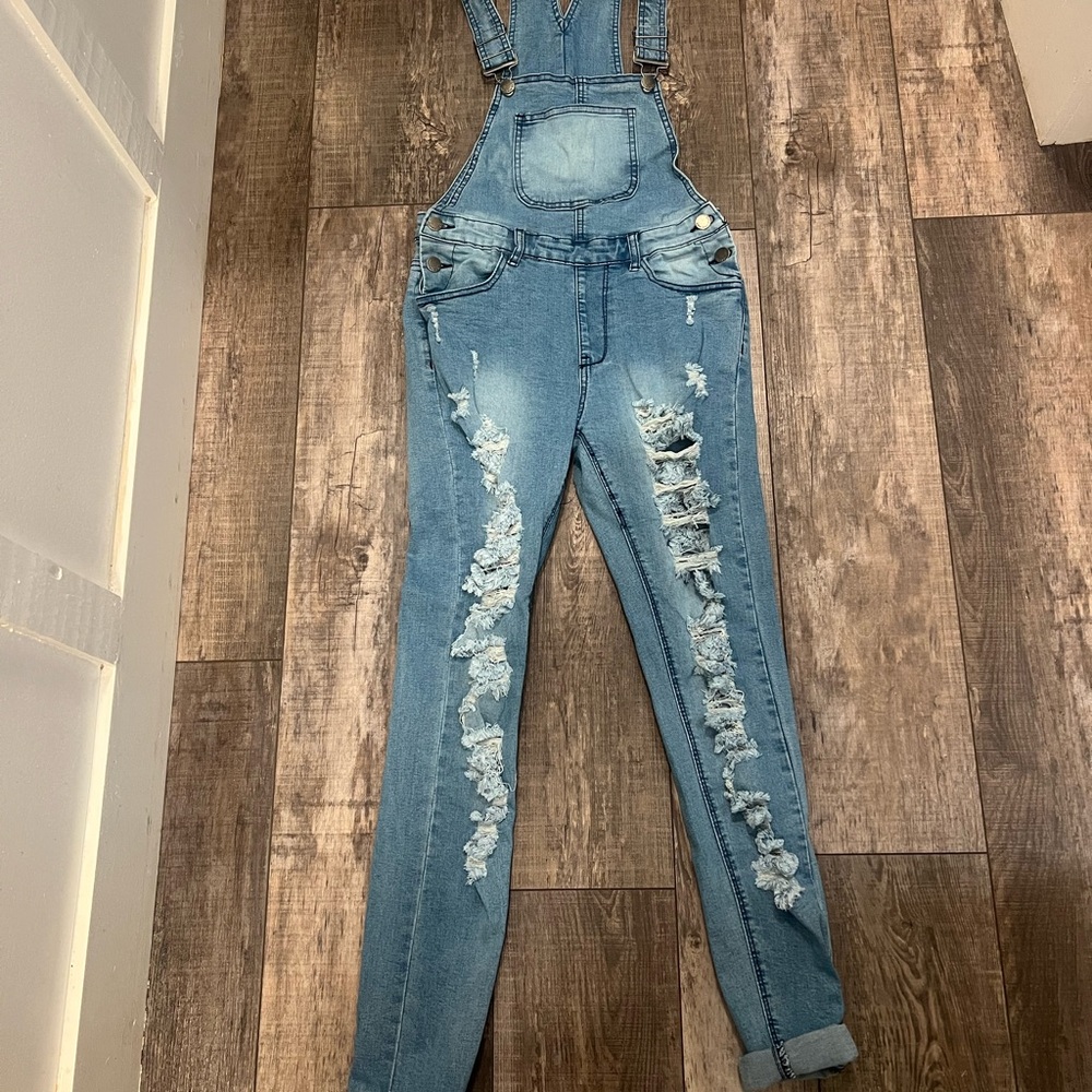Distressed Blue Denim Overalls